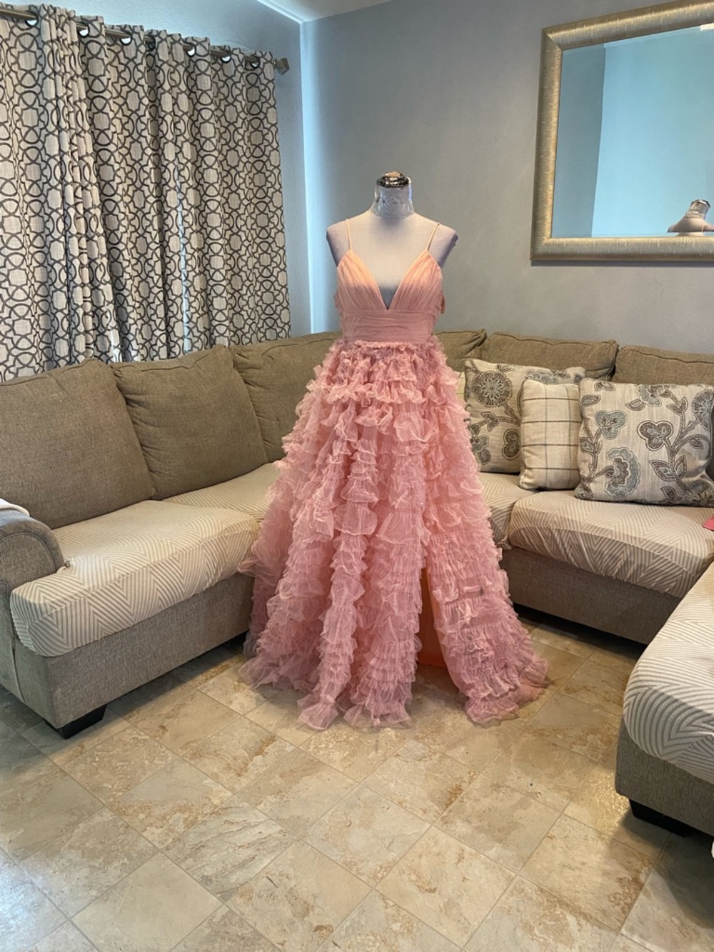 New Windsor Women Small Amabella Ruffled Glitter Tulle Ball Gown, Coral color - Picture 2 of 10